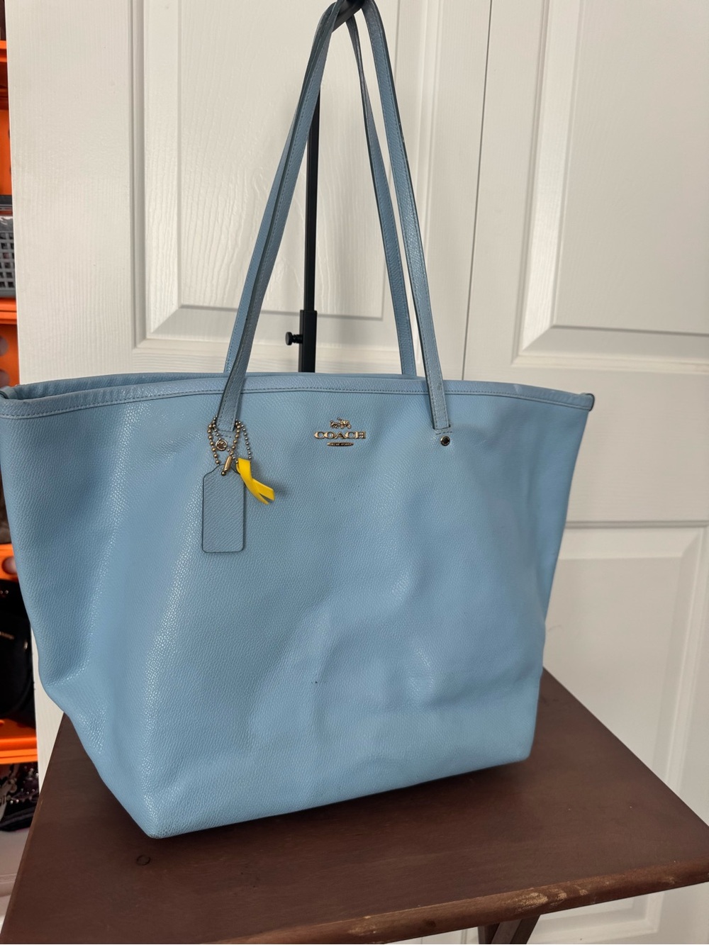 Coach Powder Blue Leather Tote with Yellow Charm